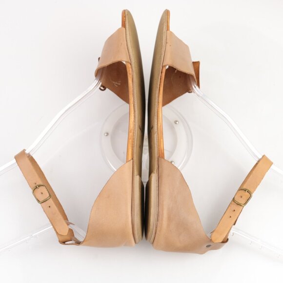 Borsalino Womens Sandals Size 41 10 Tan Leather Ankle Strap Boho Shoe Italy Made - Picture 9 of 12